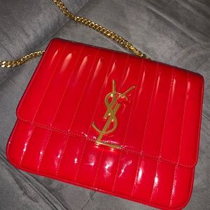 Yves Saint Laurent Vibrant Red Quilted Shoulder Bag with Gold Accents